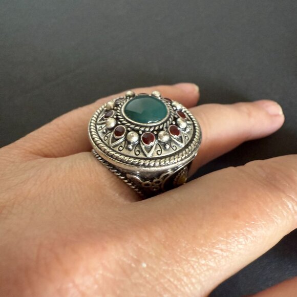 Lucky Brand Statement Ring Size 7 Silver Tone Faux Stones Intricate Design - Picture 2 of 13